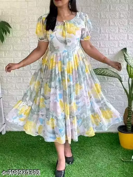 Elegant Georgette Grey Maxi Dresses for Women and Girls