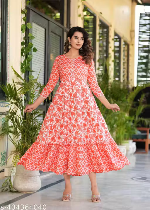 A rayon flared floral print kurta