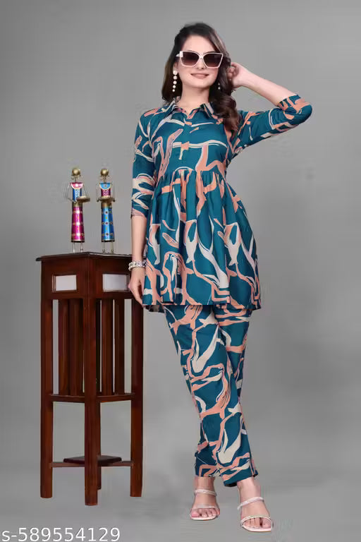 Digital Printed Designer Top And Pent CO-ORD SET For Women And Girls. Bottom And Top wear.