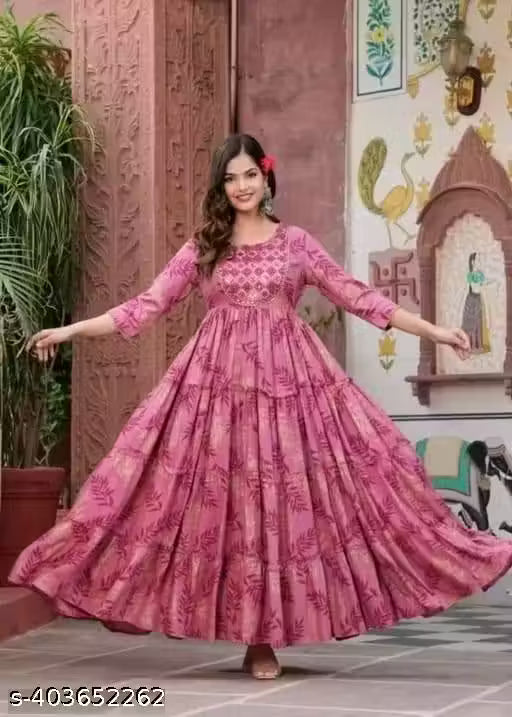 Flayered Anarkali kurti with embroidery yog