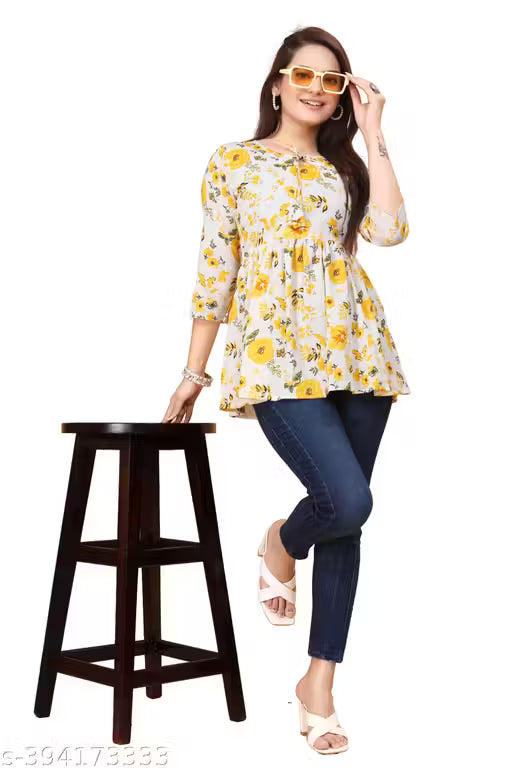 Casual Regular Sleeves Floral Print Women short Top