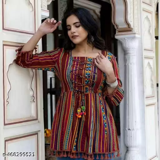 Women Printed Viscose Rayon Cape Top Kurta (Multicolor)