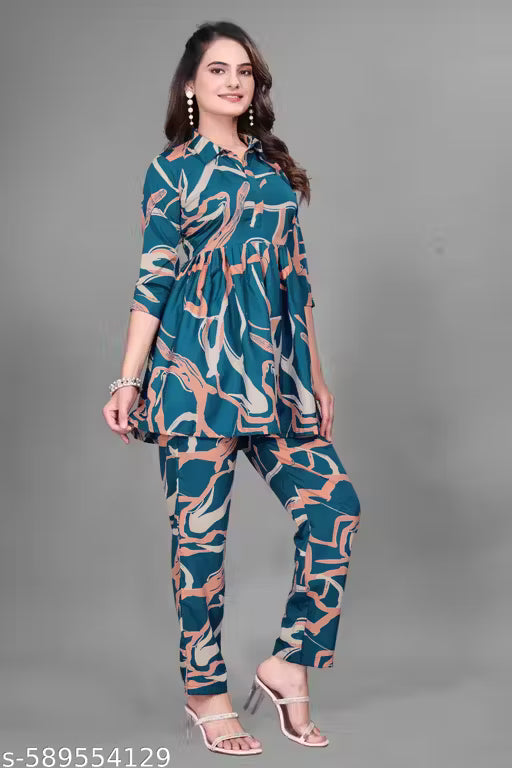 Digital Printed Designer Top And Pent CO-ORD SET For Women And Girls. Bottom And Top wear.