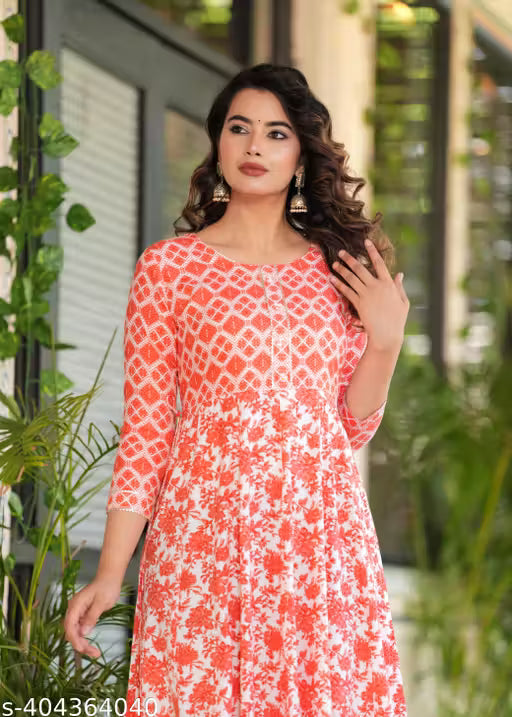 A rayon flared floral print kurta