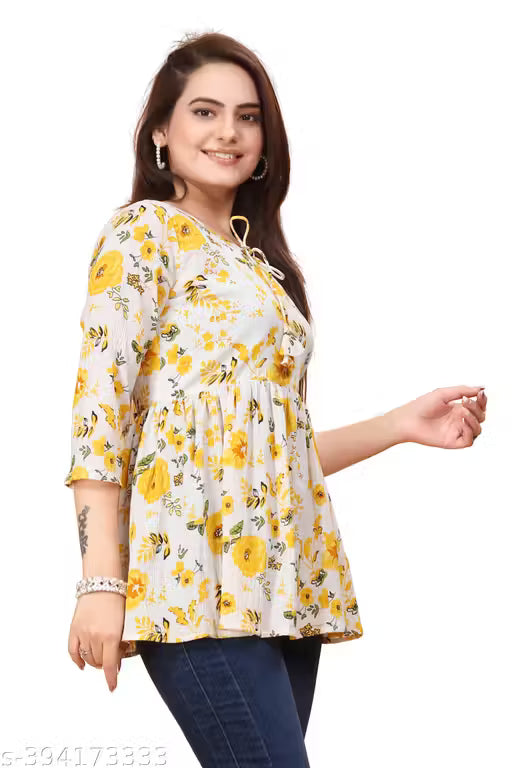 Casual Regular Sleeves Floral Print Women short Top