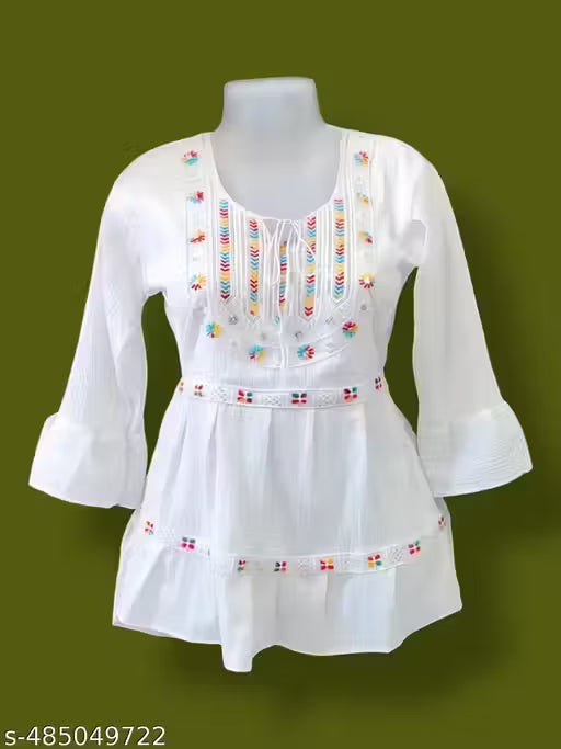 Top | White Cotton & Bell Sleeves Top For Woman's