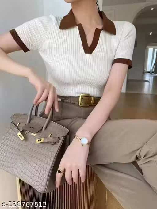 SHIVA WHITE WITH RIB COLOR TOP